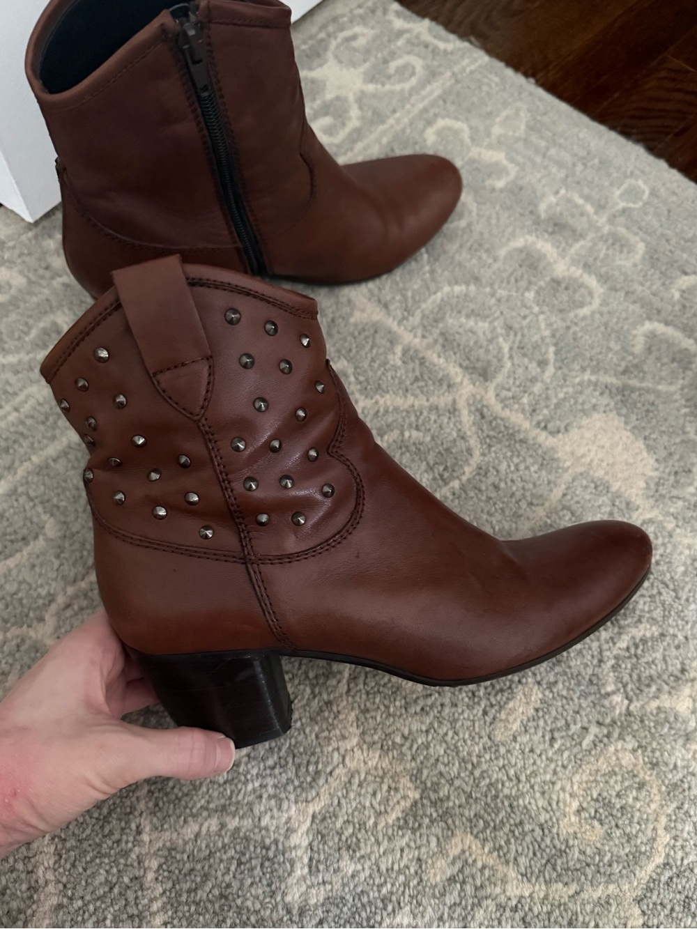 Sesto Meucci Brown Studded Leather Ankle Boots
